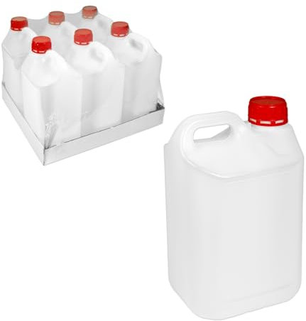 Pack 6 Garrafas Multiusos 5L, Plástico. 18x12x30 cm. Garrafa para Líquidos con Asa. Hogar, Oficina y Aire Libre. Uso Diario, Jardines