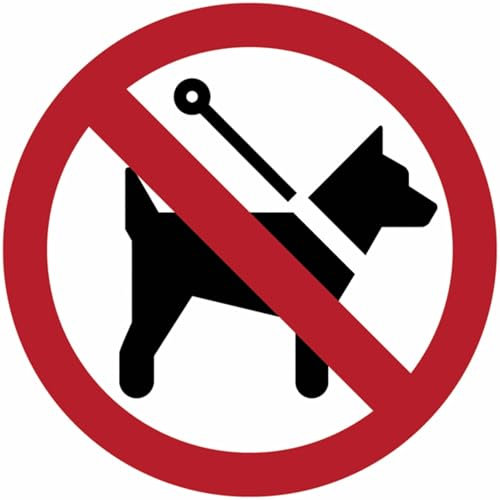 GLOBAL CARTELLO SEGNALETICO ROTONDO - Vietato l'ingresso ai cani anche se al guinzaglio - segnale Adesivo, Pannello in Forex, Pannello In Alluminio (Adesivo, 30 cm Lato)