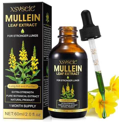 Extrait de Feuilles de Molène, Gouttes de Molène Absorption Rapide, Gouttes D'extrait de Feuille de Molène pour Poumons, Complément Végétarien et Santé, Nettoyage et Soutien Respiratoire Saine 60 ML