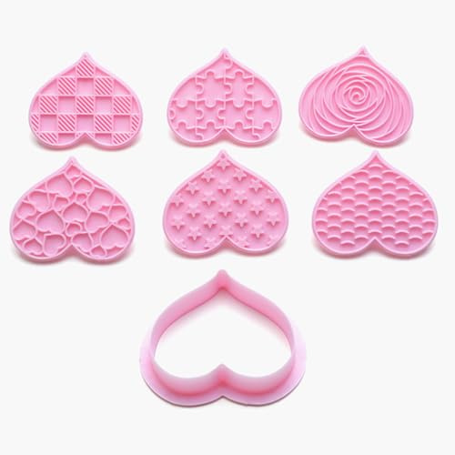 6pcs Heart Cookie Cutters, Valentines Day Cake Decorations Embosser Stamps | 6.3x5.5cm, Cookie Cutter Stamps, Biscuit Pastry Fondant Stamp, Icing Cookies Cupcake Embossing Moulds