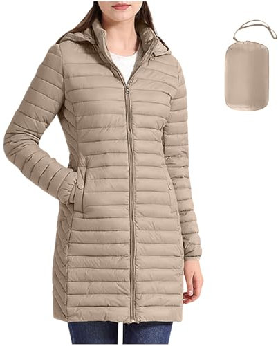 Mrat Women's Lightweight Puffer Coat Down Jacket Longline Water-Resistant Jacket Adjustable Packable with Detachable Hood Plus Size Outwear Jackets Parka Quilted Padded Jackets Winter Warm 5XL