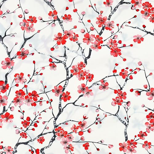JIAOQSS Carta da Parati Adesiva Rami di ciliegio in fiore Fiori rossi Carta da Parati Carta da Parati Adesiva Mobili,Cucina,Camera da Letto,Soggiorno,Bagni