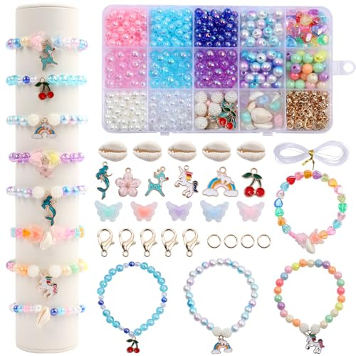 ONBAGLST Perlen für Armbänder kinder, 6mm & 8mm armbänder basteln kinder für Mädchen, Perlen zum Auffädeln für DIY-Armbänder, Halsketten, Schmuckherstellung Set für Weihnachten, Geburtstag (style2)