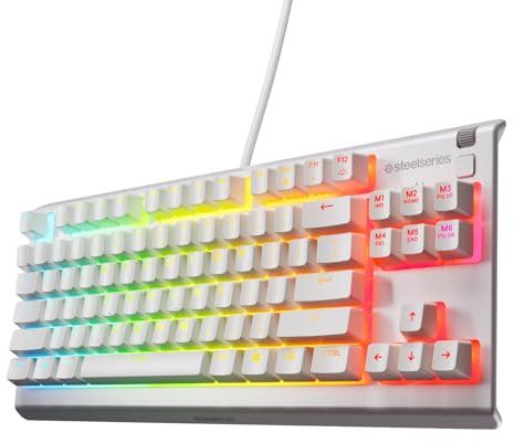 SteelSeries Apex 3 TKL - Gaming Keyboard - Tenkeyless Compact Form Factor - Silent Gaming Keyboard - 8-Zone RGB Illumination - IP32 Water & Dust Resistant - Nordic QWERTY Layout, White