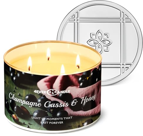 4EVER CANDLE Duftkerzen im glas 510g Soja Kerzen 4-Wick Rauchfrei Kerzengläser Aromatherapie 50h vollverbrannte Duftkerze Champagner Cassis & Honig