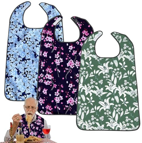 VEGOATY Lätz für Erwachsene, 3pcs 75 * 50cm Lätzchen für Erwachsene mit Klettverschluss & Auffangschale Wasserdichte Schlabberlatz Essensschutz Unisex Kleidungsschutz Wiederverwendbare