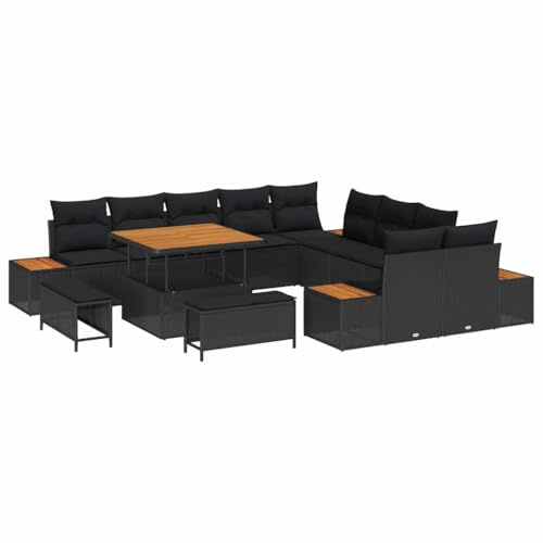 vidaXL Gartensofa-Set 13 STK. 12-Sitzanzahl Schwarz Poly Rattan