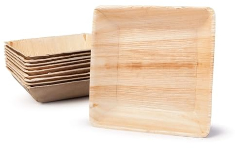 BOX And Tree - 25 runde Einwegschalen aus Palmblatt | biologisch abbaubares Einweggeschirr | Schalen aus Bambus, Material Palme, Holz, Einwegglas, Bambus, 600 ml