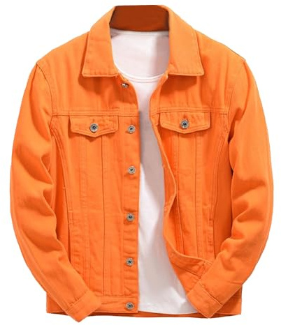 Herren Jeansjacken Klassische Vintage Slim Fit Ripped 2025 Fashion Trendy Trucker Jeans Jacken mit mehreren Taschen, Orange, XXL
