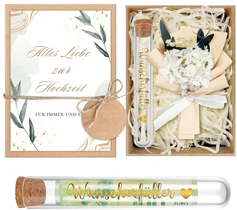 Hochzeitsgeschenke für Brautpaar,Geldgeschenk Hochzeit Inklusive Geschenkbox, Trockenblumen, Reagenzglas, Hochzeitskarte,Hochzeitsgeschenk Geld,Geldgeschenke zur Hochzeit (Hochzeitsgeschenke)