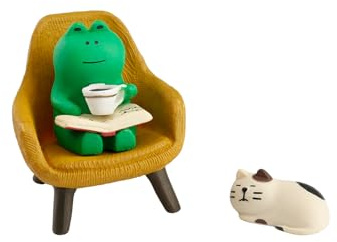 Tabanzhe Mini Cat Frog Figurines 3PCS, Funny Tiny Frog Cat Statues with Mini Sofa, Cute Miniature Frogs Cats Ornaments, Small Desk Decorations Accessories for Home Office Bookshelf Fairy Garden Decor