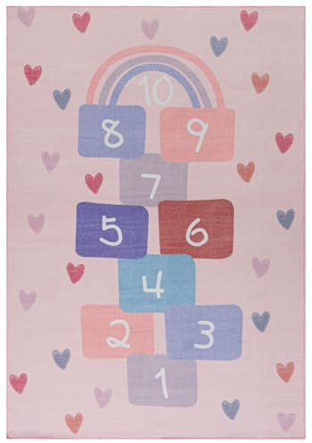 Mazovia Spielteppich Kinderzimmer 80x150cm Rosa Hüpfspiel Pflegeleicht | Kinderteppich für Schlafzimmer Spielzimmer Mädchen Maschinenwaschbar Rutschfest Allergikerfreundlich Tierfreundlich Kurzflor