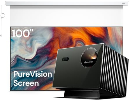 Anti-Speckle Home Theater Bundle: Valerion Pro2 4K Triple Laser Projector with 100 Motorized PureVision Screen