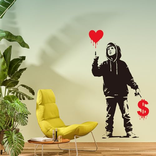 PLIGREAT Banksy Love Boy Wandaufkleber Entfernbare Vinyl Wandaufkleber Banksy Graffiti Kunst Wandtattoo Für Schlafzimmer Wohnzimmer Kinderzimmer Büro Zuhause DIY Dekoration 90 x 30cm