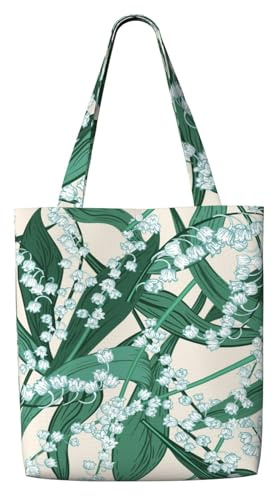Zouey Bolsa de lona para mujer, bolso de hombro grande, reutilizable, para comestibles, diseño de lirio de los valles