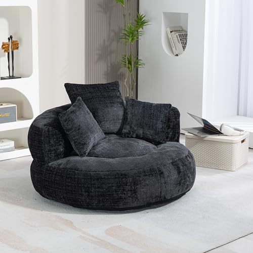 Kleine Couch, Boneless Couch mit Hohem Rücken & 3 Kissen | Lounger Sitzsack Sofa für Gaming & Entspannung | Lazy Sofa in Chenille Bezug Indoor & Outdoor (Schwarz, Ohne Montage)