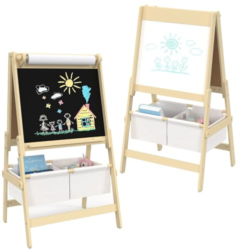 IDMarket - Kindertafel 3 in 1 Doppelseitige Staffelei mit Papierrolle und 2 Aufbewahrungskörben