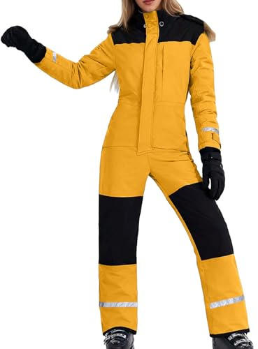 Schneeanzug Damen Einteiler - Damen Einteiler Skioverall Winter Warme Schnee Skifahren Winddicht Wasserdicht Outdoor Schneeoverall Jumpsuit Mit Kapuze Verdicken Schneeanzug Ski Suit
