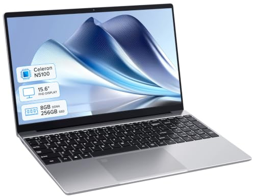 Trygood Laptop 15,6 Zoll Full HD IPS Display | Notebook mit Fingerabdruck-ID & Beleuchteter Tastatur, 8GB RAM 256GB SSD, Intel Quad-Core N5100, Schlankes Design für Business, Uni & Home Office