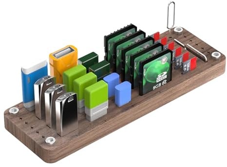 25 Slots Storage Holder for Card Memory Card, Desktop Walnut Wooden