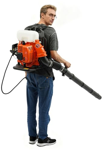 Aspirateur souffleur à feuilles à essence 41,5 cc, puissant souffleur de feuilles comme souffleur de feuilles pour jardin, cour et neige, souffleur à feuilles à dos avec sangle et flacon mélangeur