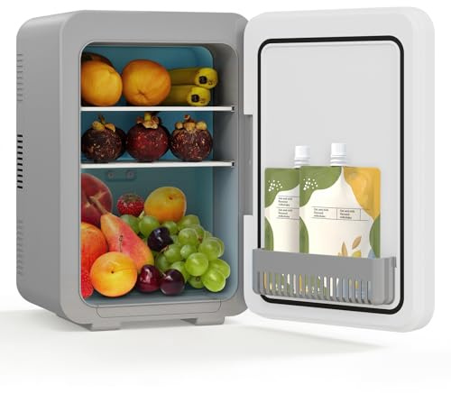 YOURLITE Mini Frigo de Chambre 10L,Mini-Réfrigérateur,Froid/Chaud,Gris | Fonction Chaud Froid, Silencieux, Étagères Réglables, AC/DC 12V 240V, Pour Cosmétique Nourriture Boissons, Chambre, Voiture