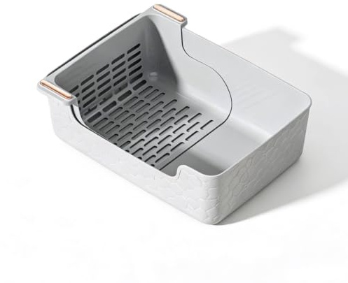 perfeclan Cat Litter Container Sifting Pan Tray With Removable Perforated Tray And High Sides To Help Contain Litter Made Of Polypropylene Suitable for small pets indoor, Gentleman Gray