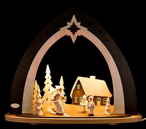 weigla - LED Lichterspitze original Erzgebirge I Motiv Waldweihnacht I LED Lichterbogen Weihnachten I Größe 52 x 43 x 9 cm I beleuchtete Weihnachtsdeko innen I aus Holz