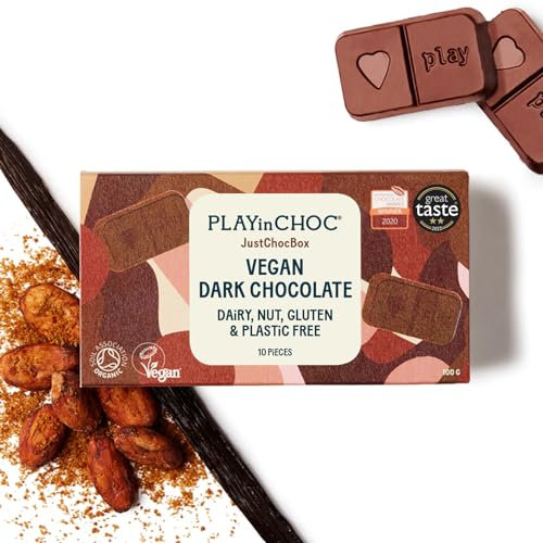 PLAYin CHOC JustChoc Vegan Chocolate, Award-Winning Organic And Dairy Free Chocolate, Organic Peruvian Cacao, Vegan Chocolate Gifts, Lactose Free Chocolate Bar… (Dark, 100g)