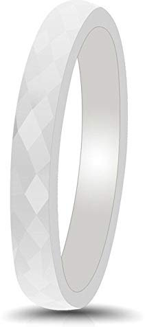PAURO Damen Schmuck Hoch Poliert Klassisch Design Engagement Hochzeit Band Ringe Keramik Weiß Größe 52 (16.6)