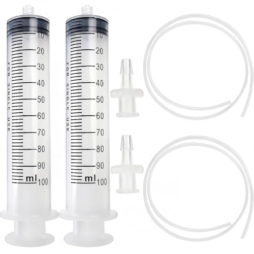 DEPEPE 2pcs 100ml Large Plastic Syringe with 2pcs 47in Handy Plastic Tubing and Luer Connections for Scientific Labs, Measuring, Watering, Refilling, Filtration, Feeding