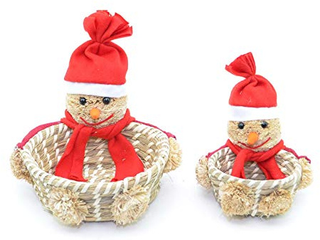 Shatchi 2pcs Handmade Snowman Christmas Basket Set Xmas Home Décor Decoration Shop Pub Sweet Decorations