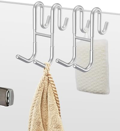 NACETURE Double Shower Door Hooks - Shower Hook Over The Door Towel Hook for Frameless Glass, Bathroom Hooks for Shower Squeegee Rack, Robe, Organize (2 Pack)