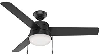 Hunter Fan Company, 50386, Aker Deckenventilator 52 Zoll, Mattschwarz für Innen und Außen mit LED-Licht-Kit und Zugkette