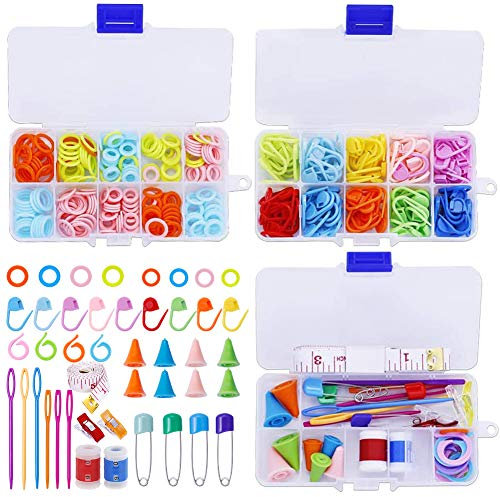 381 Stücke Stricken Zubehör, Stricken Werkzeuge Set, Bunte Strick Markierer mit Maschenmarker Ringe, Maschenhalter, Stricken Nadlen und Plastik Aufbewahrungsbox für Stricken Häkeln Handwerk
