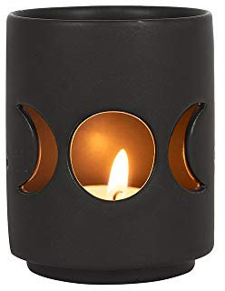 Elegant Black Ceramic Small Triple Moon Cut Out Tealight Holder - 7cm x 6cm (1 Pc.) - Eye-Catching Design, Sturdy Material - Ideal for Your Home & Office Decor