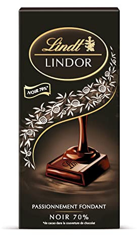 Lindt - Tablette LINDOR - Chocolat Noir 70% Cacao - Cœur Fondant - 145g