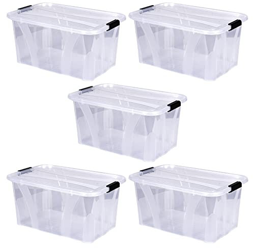 Aufbewahrungsbox + Deckel 5er Set, transparent versch. Gr. stapelbar | Lebensmittelbox Transportbox Vorratsbox Wäschebox Kunststoffbehälter Campingbox (L38,5xB25,5xH18,5cm - 14l)