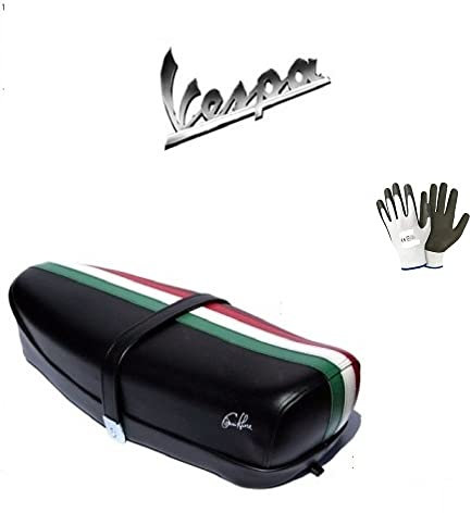 COMPATIBILE CON VESPA 50 SPECIAL 1977 77 SELLA NERA SELLINO CON LEVETTA NERA E FASCIA TRICOLORE SEDILE IN SEMILPELLE TELATA DIEFFE