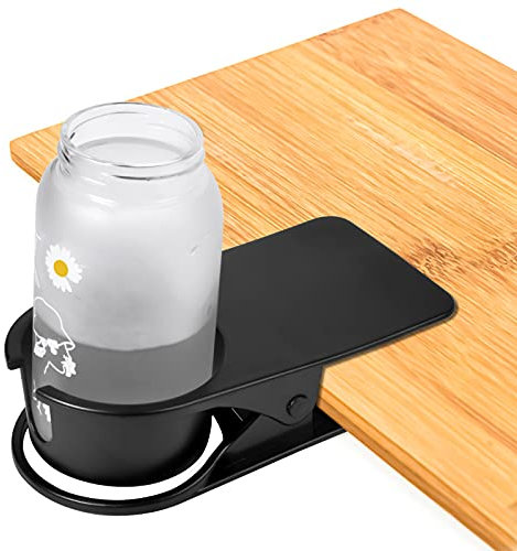 Pinsheng Drink Cup Holder Clip, Home Office Table Desk Side Huge Cup Clip, Portable Table Side Mug Holder Cup Saucer Clip Design for Water Drink Beverage Soda Coffee Tea (Black)