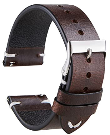 Tyogeephy Cuir Montre Bande - Cuir huilé One-Piece Bracelet pour hommes et femmes - Choix de couleur et largeur - 18mm, 20mm, 22mm