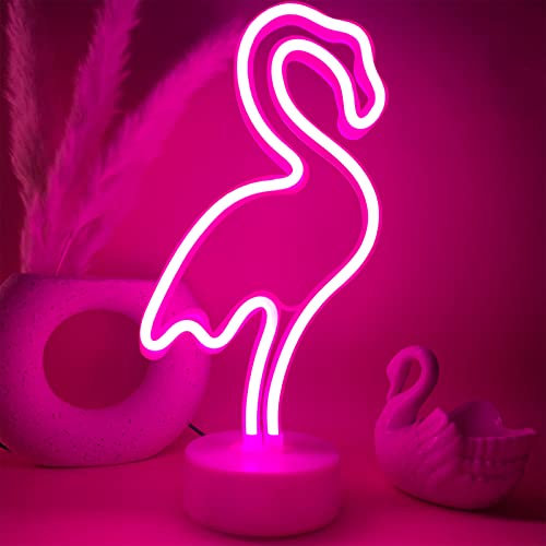 YIVIYAR Flamingo Neon Lichter - Rosa Lampe Mit Basis für Schlafzimmer, Raum, Bar, Party - Nachtlicht Zeichen