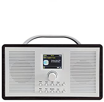 ALANO FM/DAB+ Radio/Bluetooth/AUX IN radio dab portatile a colori in legno con display a colori 2.4 TFT e doppia modalità sveglia, radio dab con design retrò per giardino e cucina (marrone scuro)