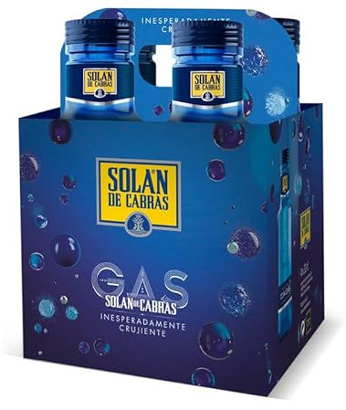 Solan de Cabras, Pack 4 Botellas x 33 cl, Agua Mineral Con Gas, Refrescante Con Sabor Burbujeante y Natural