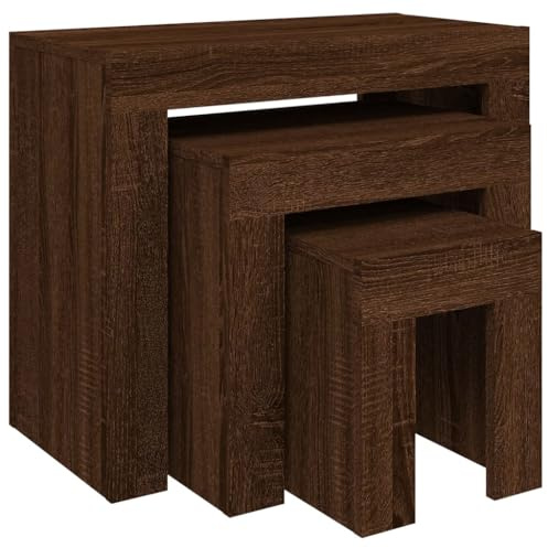 vidaXL Satztisch, Beistelltisch Set für Wohnzimmer Schlafzimmer Büro, Couchtisch Kaffeetisch Stapelbar, Wohnzimmertisch Nachttisch Tisch, Braun Eichen-Optik Holzwerkstoff