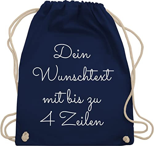 Turnbeutel Rucksack - Aufdruck selbst gestalten - Wunschtext I Geschenk personalisiert - Unisize - Navy Blau - stoffbeutel kindergarten beutel wechselkleidung personalisierte bedrucken sportbeutel
