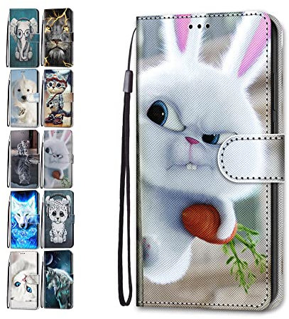 Phone Case for iPhone XR Leather Wallet Flip Cover with Pattern Design Card Holder Slot Silicone Protective for Girls Boys - Rabbit