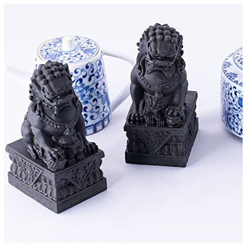 Foo Dogs Statuen Paar Kleine Löwe Statue Löwe Skulptur Deko Chinesische Feng Shui Wächterlöwen für Wohlstand Wohlstand, Schutz-Löwenstatue Ornamente für Zuhause Büro, Geschenk,Schwarz,6.5cm/2.6inch