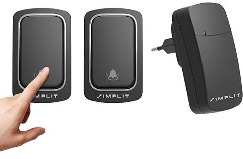 SIMPLIT “QX-001” Batterielose Funkklingel - Klingel Haustür, Kabellose Türklingel Funk Set 180m Reichweite, IP44 Aussen Wasserdicht, 4 Tonstufen - 38 Melodien, SET, 1 Plug-In-Empfänger und 2 Sender