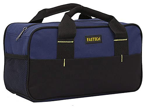 FASTECH Kleine Werkzeugtasche, 35,6 cm, breite Öffnung, Werkzeugtasche, wasserdichte Werkzeug-Organizer-Tasche, mehrere Taschen, breite Öffnung, Werkzeugtasche für Mann/Frau (blau)